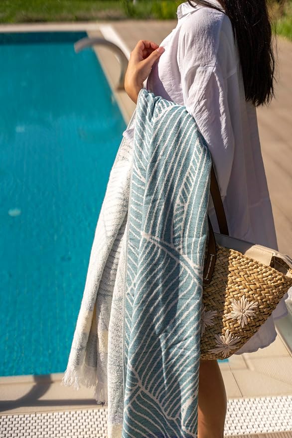 SOFE H&L | LINVIA Foutah Quick Dry Beach Towel Pack of 2 Leaves - Image 3