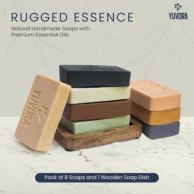 8 Pcs Men Natural Handmade Body Soaps 5 OZ Pack Set Rugged Essence Long lasting - Image 2
