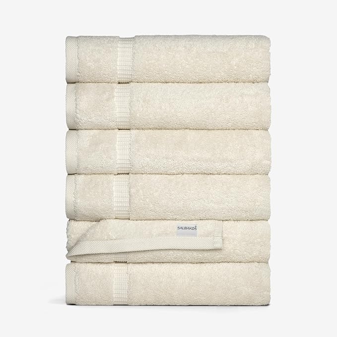 SALBAKOS 100% Turkish Cotton Hand Towel Set of 6 16x30 inch | Heirloom Quality by SALBAKOS