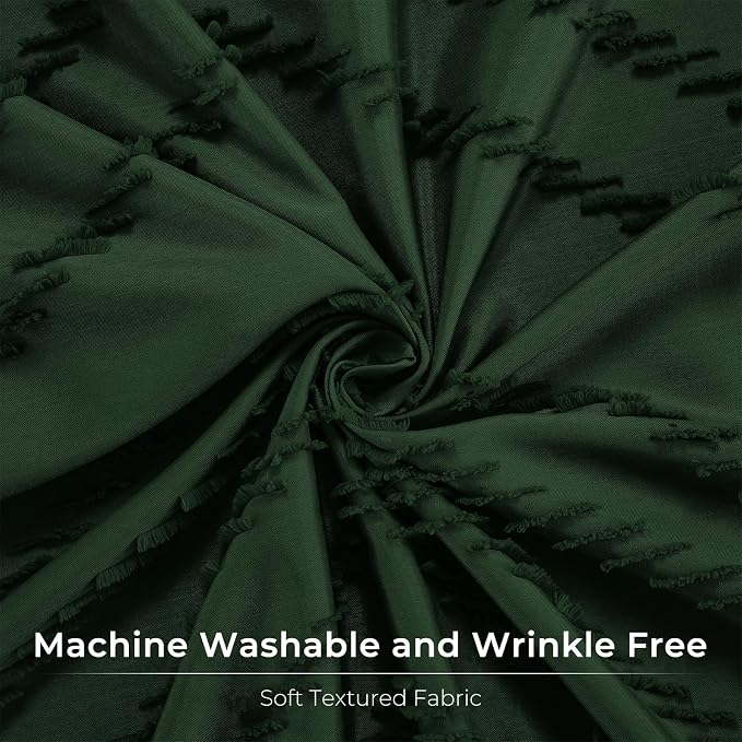 Dark Green Boho Shower Curtain 72 x 72 Inches Woven Fabric Shower Curtain - Image 3