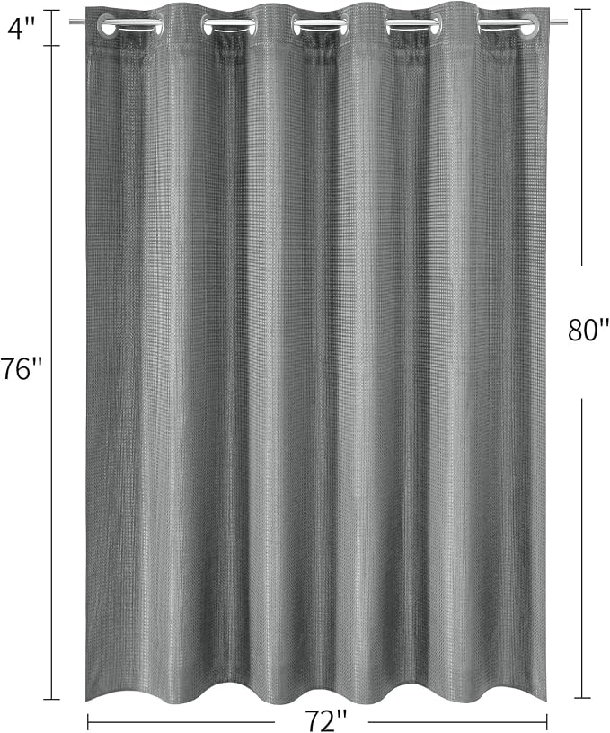 MitoVilla Black Waffle Long Shower Curtain Liner Set 72 x 80, No Hooks Needed - Image 7