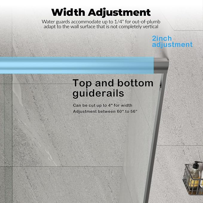 50-60" Adjustable Width x 72" Height Sliding Shower Door, Aluminum Alloy Frame - Image 3