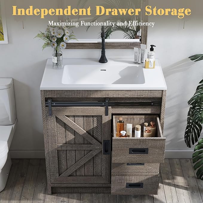 31" Farmhouse Sliding Barn Door Bathroom Vanity - Image 5