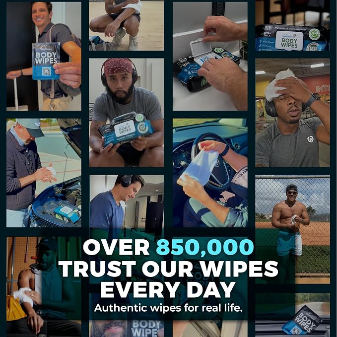 XL Body Wipes for Men – 50 No Rinse Shower Sheets + 4 Travel Bath Sachets - Image 6