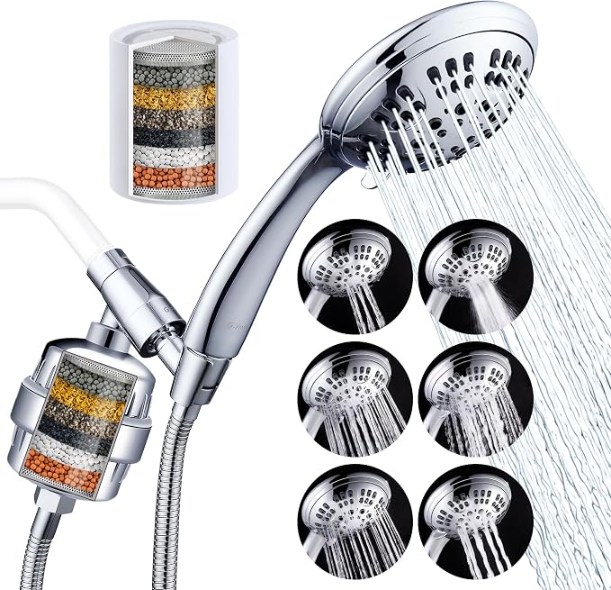G-Promise Luxury Filtered Handheld Shower Head, 6 Spray Settings Shower Set by G-Promise