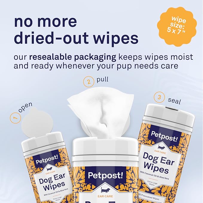 Petpost Large Dog Ear Cleaner Wipes | Ultra Soft XL Cotton Pads in Coconut Oil - Image 8