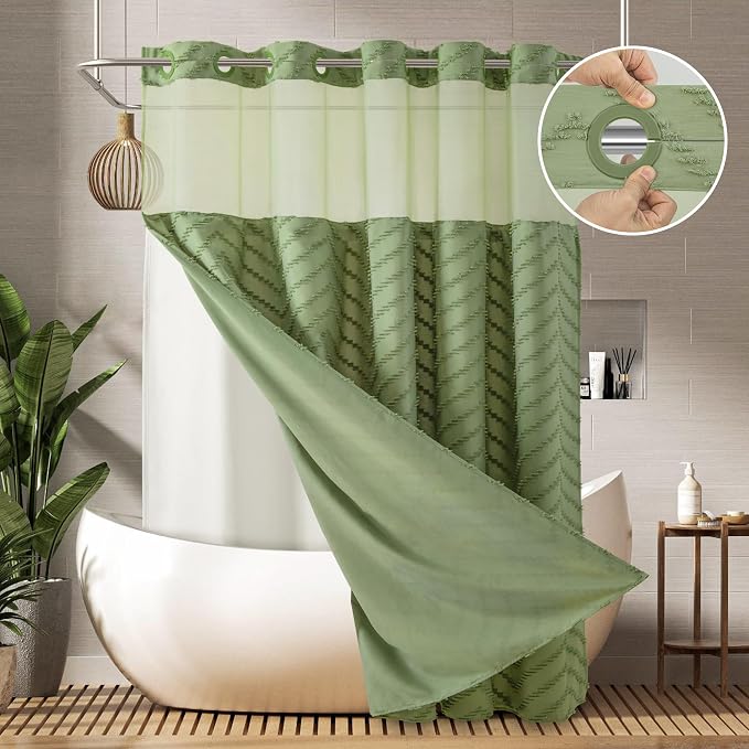 Extra Long No Hooks Shower Curtains, 98 Inches Long Boho Tufted Chevron Striped by PANGSINNEDirect