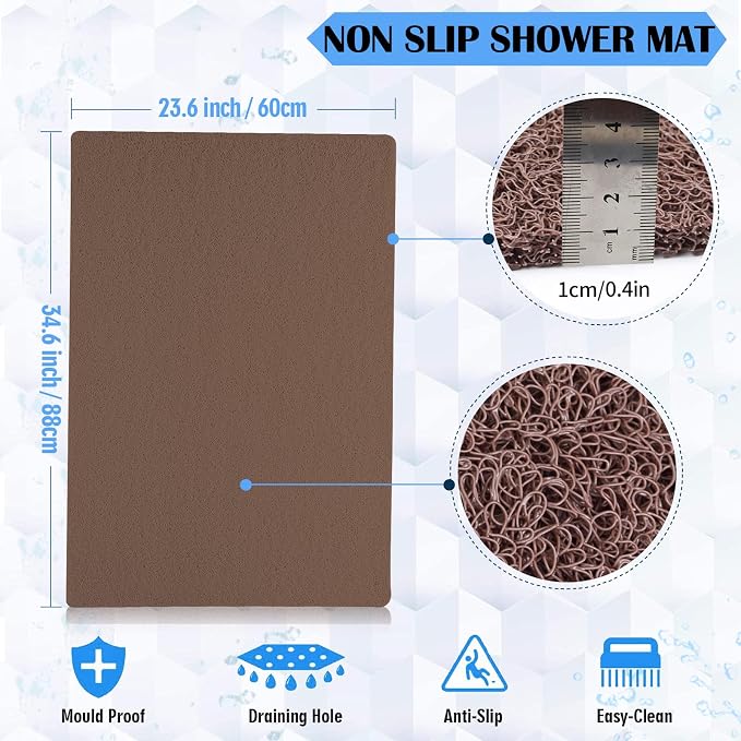 godehone Shower Mats Non Slip Without Suction Cups, PVC Loofah Bathroom Mats - Image 2
