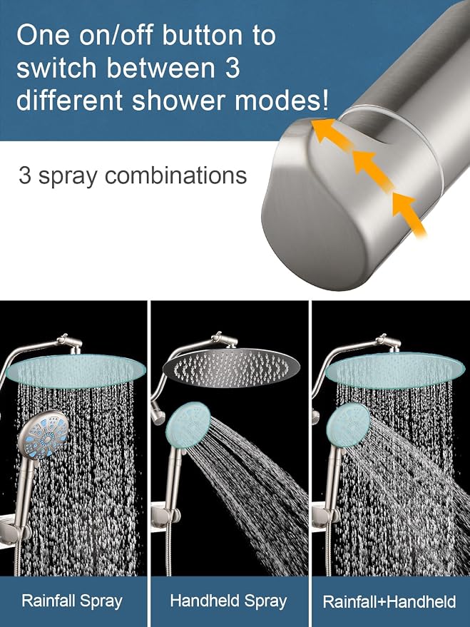 Cobbe 12 Inch All Metal Rain Shower Head, Dual Shower Heads - Image 4