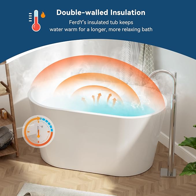 FerdY Shangri-La 47" Acrylic Freestanding Bathtub, Small Classic Oval Shape - Image 2