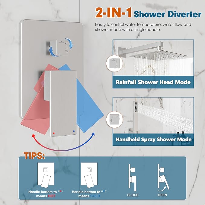 Shower System, Included 59'' Shower Hose, Shower Trim Kit and 2-IN-1 Diverter - Image 6