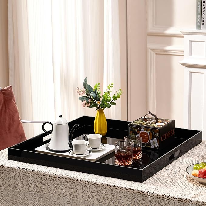 20×20 inches Oversized Black Acrylic Ottoman Tray Extra Large Decorative Tray - Image 5