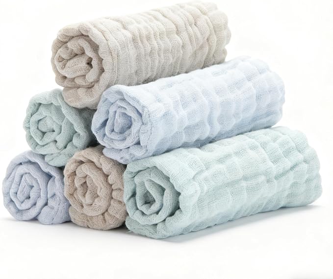 Organic Muslin Baby Washcloths 6 Pack Baby Bath Face Towel 12x12 Inch Extra by Unknown