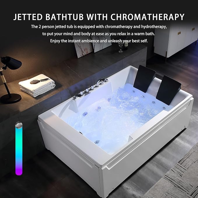 72-Inch Whirlpool Jetted Tub, Acrylic Hydro Massage Bathtub - Image 4