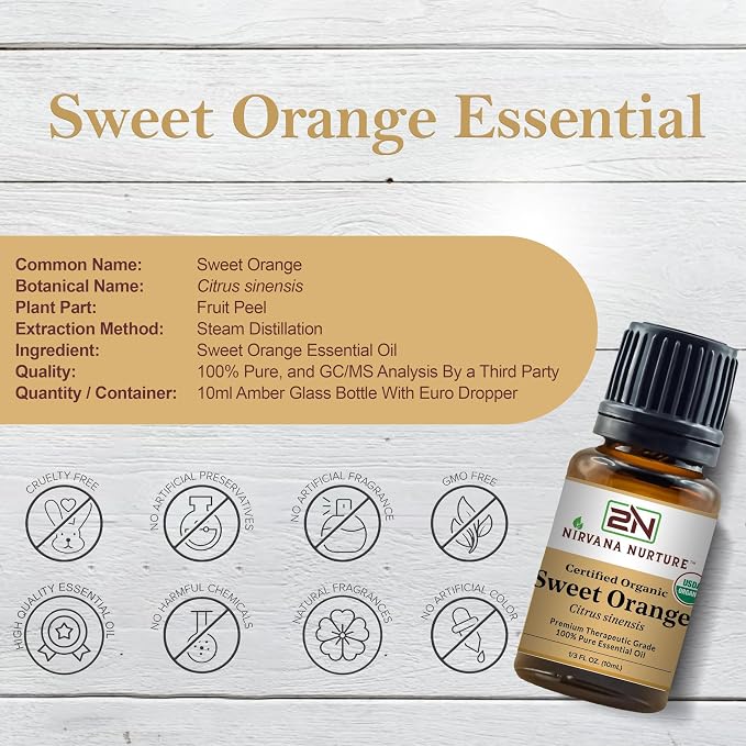 Sweet Orange Essential Oil USDA Certified Organic 100% Pure Premium Therapeutic - Image 2