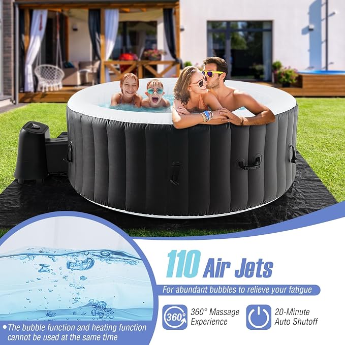 Goplus Inflatable Hot Tub, 2-4 Person Blowup Pool Hottub w/110 Air Jets - Image 3