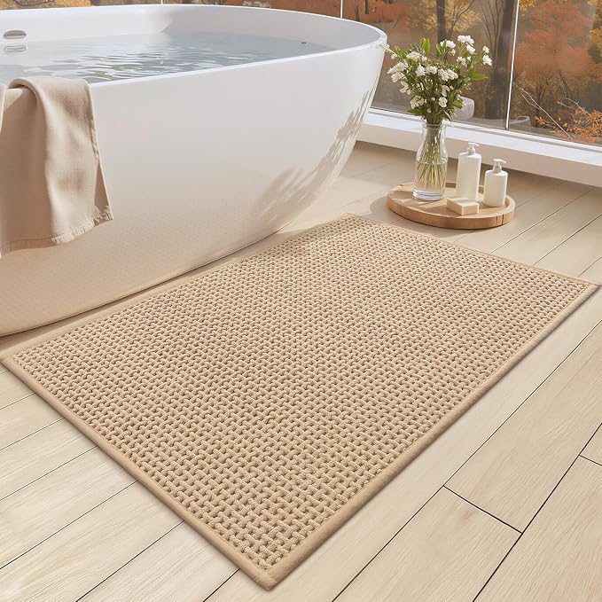 Color&Geometry Rubber Backed Waffle Bath Mat Non Slip Machine Washable Bathroom - Image 2