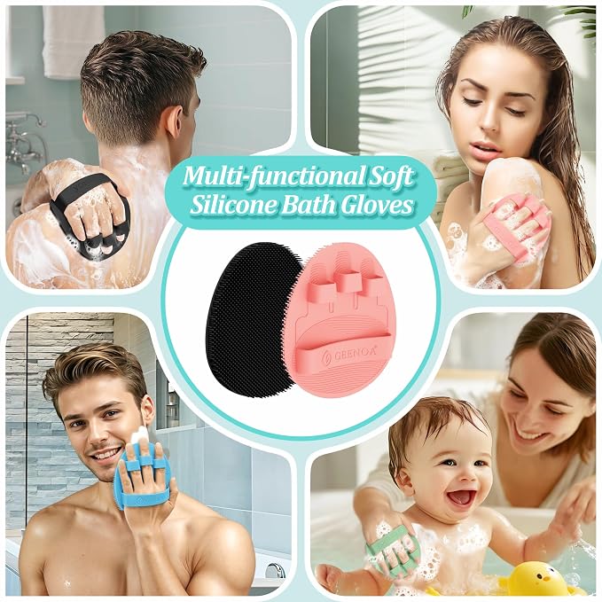 Soft Silicone Bath Glove & Face Scrubber Set 2PCS, 360° Anti-Slip & Hand-fit - Image 8