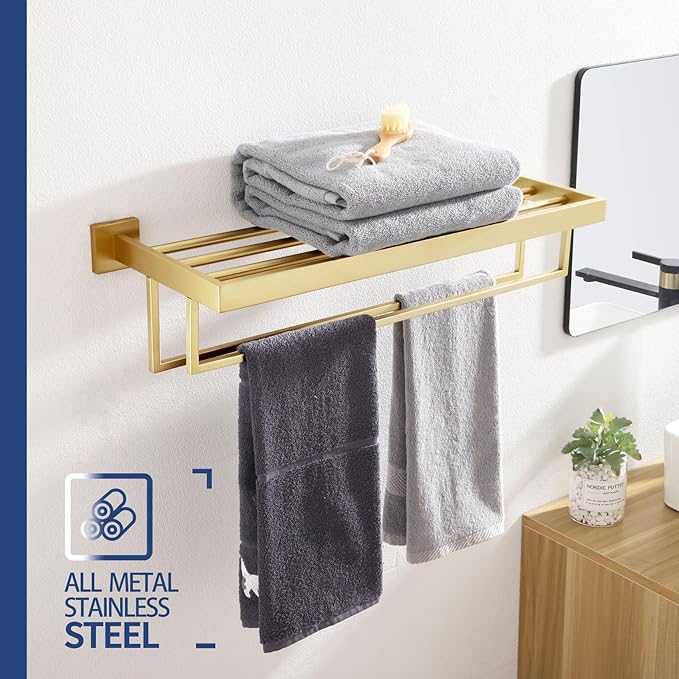 KOKOSIRI Towel Shelf Holder 24'' Bathroom Towel Rack - Image 3