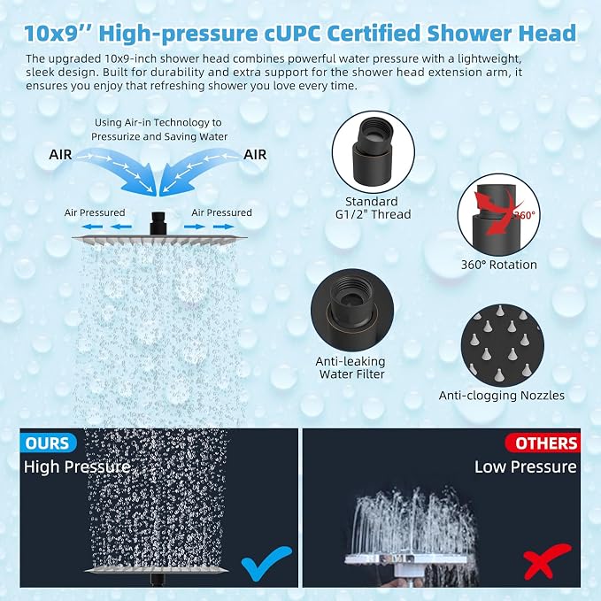Hibbent All Metal CUPC Certified 10'' Rain Shower Head, Dual Shower Head Combo - Image 6