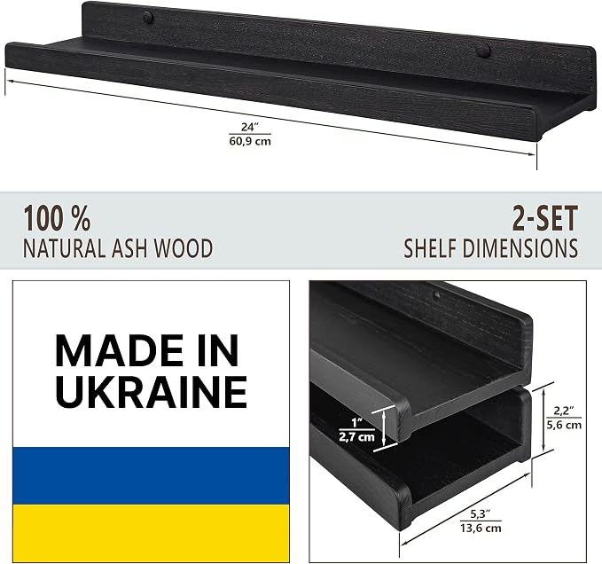 Wood Wedge Floating Shelves for Wall 24 inch, Photo & Picture Ledge, Kids Book - Image 2