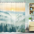 Riyidecor Misty Mountain Shower Curtain 60Wx72H Inch Green Spring Scenery by Riyidecor
