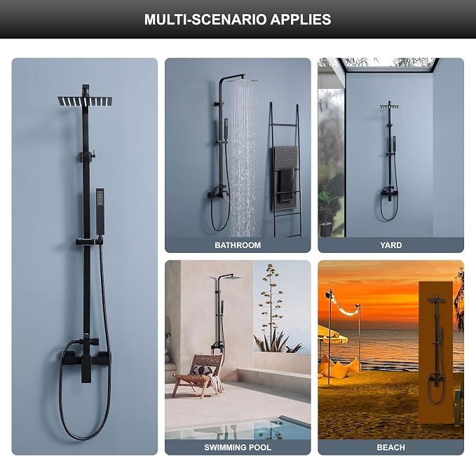 Outdoor Shower Kit, Solid Metal Tangular Outdoor Shower Faucet Fixtures - Image 3