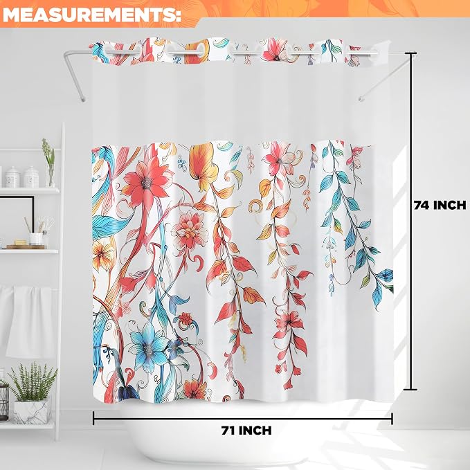 Hookless Shower Curtain with Snap-in Liner Set, Vibrant Watercolor Fabric - Image 6