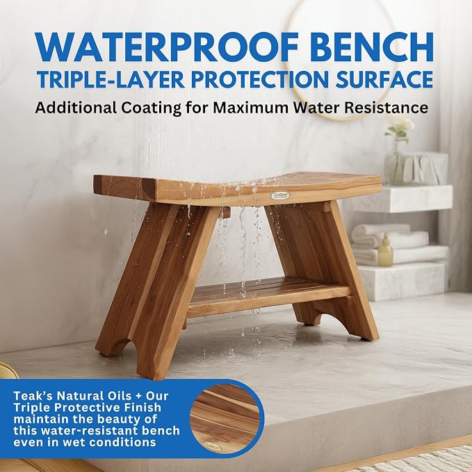 EcoDecors 35 Inch Serenity Teak Shower Bench – Waterproof Bathroom Seat - Image 9