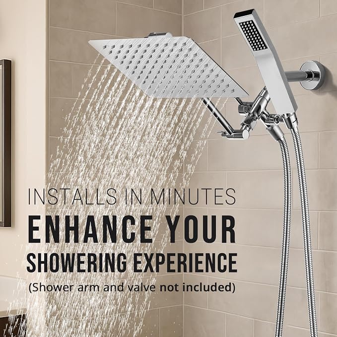 G-Promise All Metal 10" Dual Square Shower Head Combo | Rain Shower Head | - Image 2