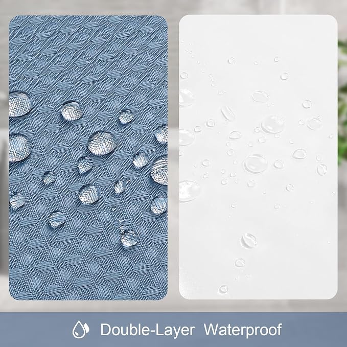 3 in 1 Shower Curtain Set, Moonlight Blue Waffle Shower Curtain and PEVA Liner - Image 5