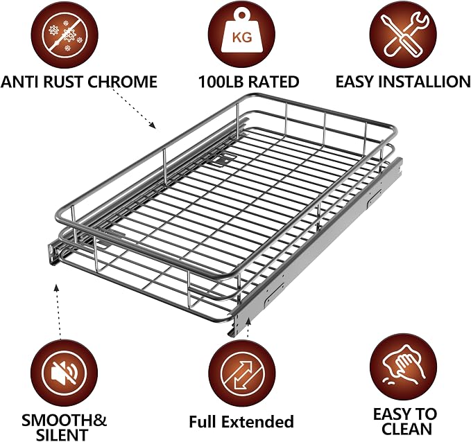 Sliding Cabinet Organizer Pull Out Shelves, Heavy-Duty Slide Out Shelf - Image 5