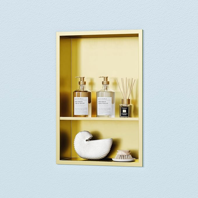 Neodrain Golden 12X18 Inch Double Shelf Stainless Steel Shower Niche, No Tile - Image 5