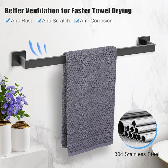 TURS 10-Piece Bathroom Hardware Accessories Set Matte Black Towel Bar Holder - Image 2