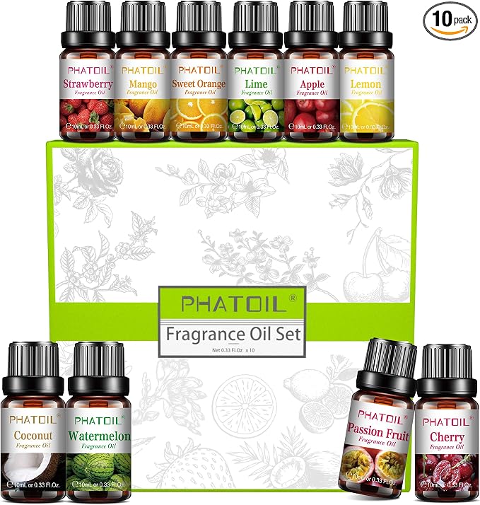 PHATOIL 10Pcs Fruity Fragrance Oil Set, Strawberry, Mango Oils by PHATOIL