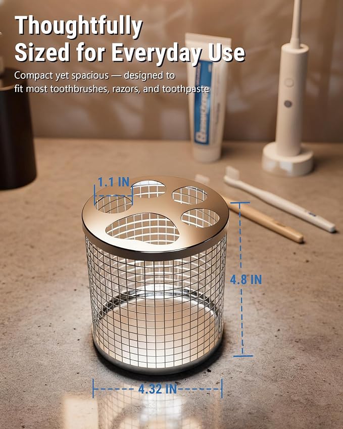 Toothbrush Holder Stand for Bathroom, 304 Stainless Steel Ventilated Organizer - Image 4