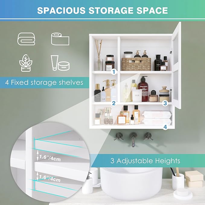 SMIBUY Bathroom Mirror Cabinet Wall Mounted, Bamboo Space Saver Medicine Cabinet - Image 6