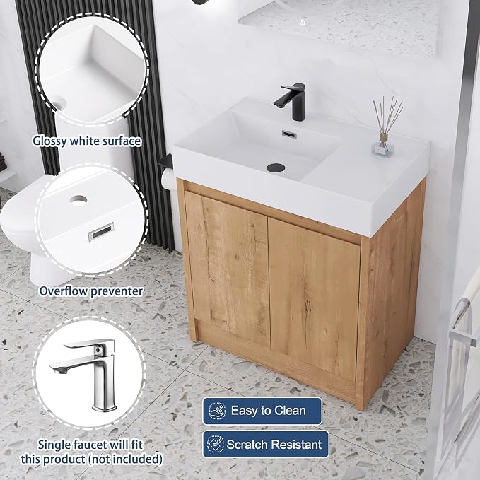 Bathroom Vanity with Sink, 30 in Freestanding Bathroom Single Sink Cabinet - Image 4