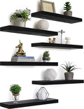 Black Wood Floating Shelves for Wall Rustic Wall Shelves for Bedroom Set of 6 by Unknown