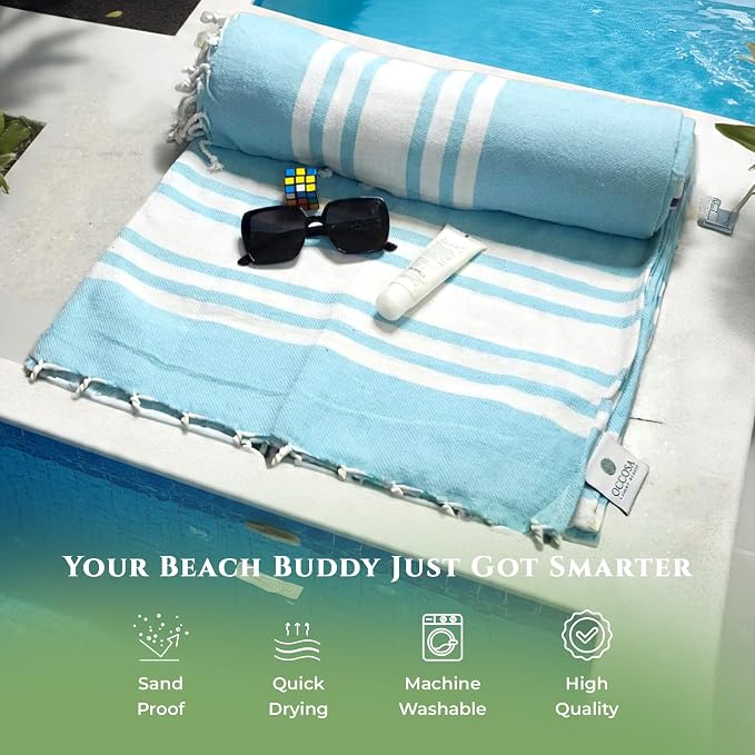 Turkish Cotton Beach Towel Pack of 6 & 1 Boho Tote Bag - Image 3