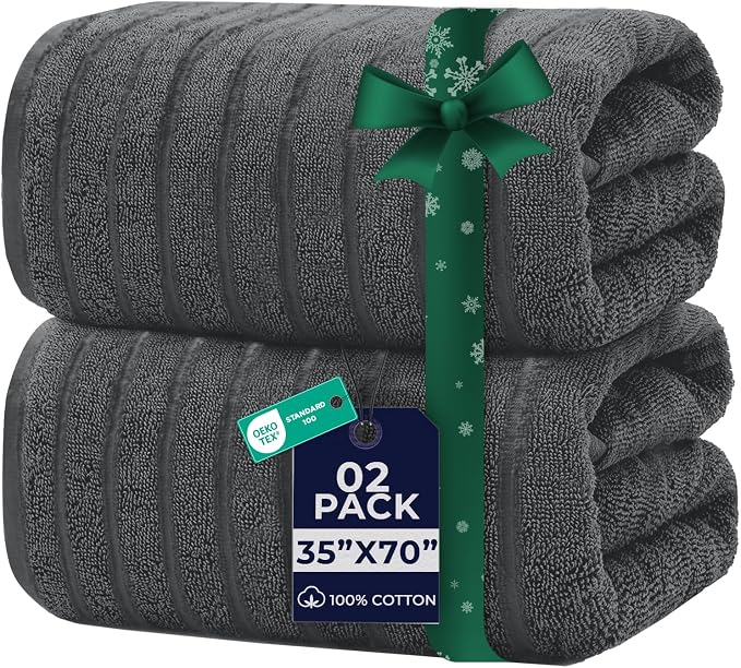 DAN RIVER Pack of 2 Bath Sheet 35x70 Inches, Extra Large Ribbed Bath Towels by DanRiver