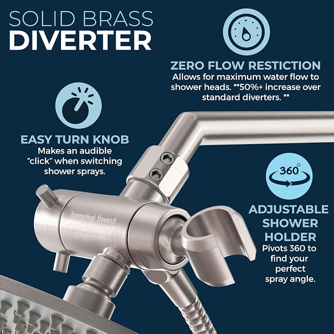 HammerHead Showers Dual Shower Head Combo, 8-Inch Rainfall & 3-Flow Handheld - Image 8