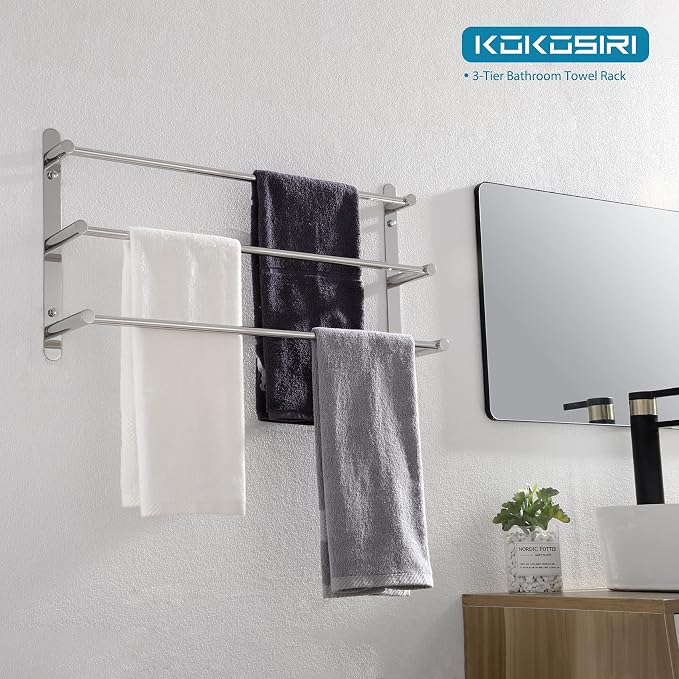 KOKOSIRI Bath Towel Bars Bathroom 3-Tiers Ladder Towel Rails Wall Mounted - Image 4