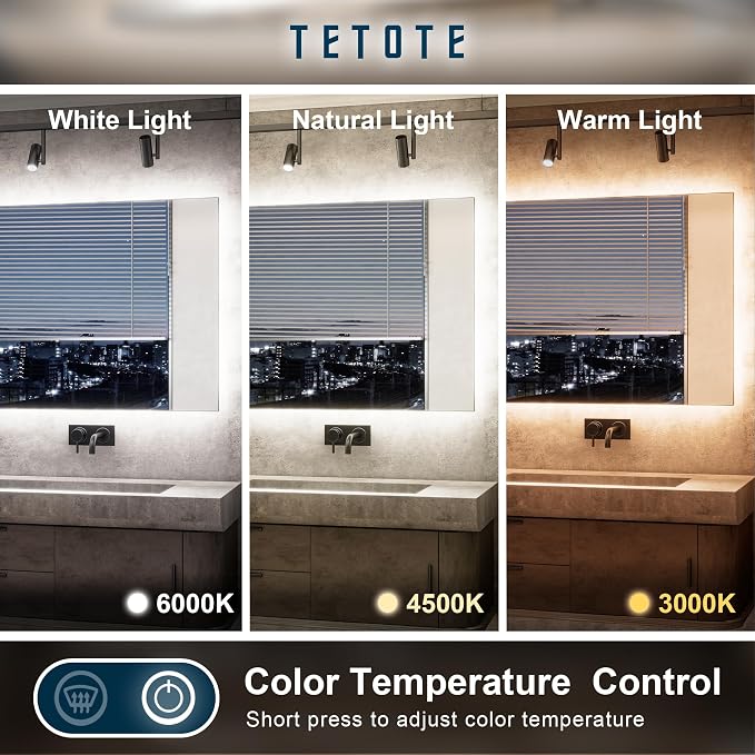 TETOTE 60 x 36 Inch LED Backlit Bathroom Mirror - Image 2