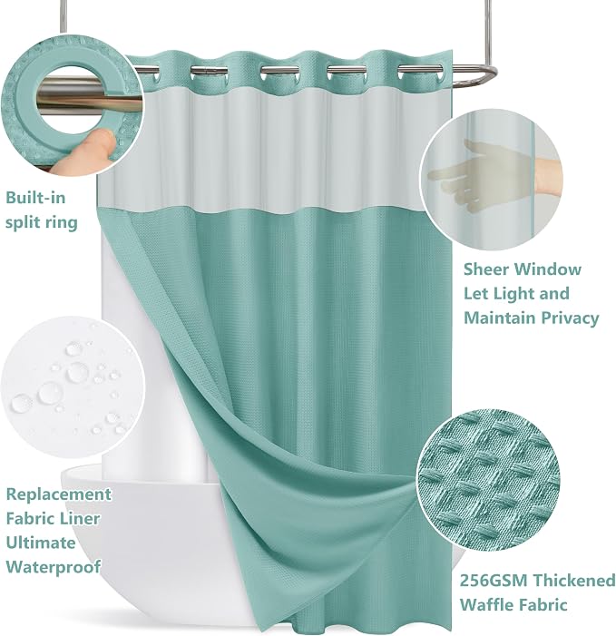 No Hook Waffle Weave Shower Curtain Set - Image 9