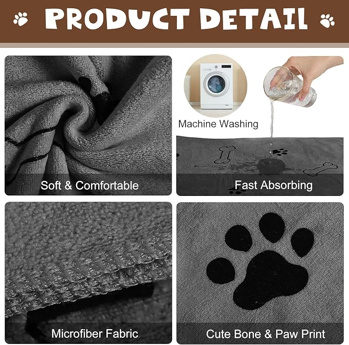 Chumia 4 Pcs Dog Towels for Drying Dog Puppy Bulk Microfiber Absorbent Paw - Image 3