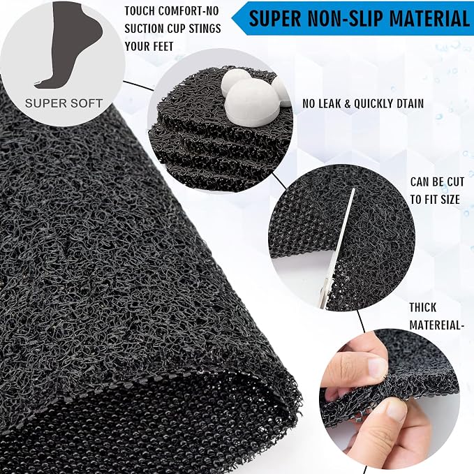 godehone Shower Mats Non Slip Without Suction Cups, PVC Loofah Bathroom Mats - Image 4