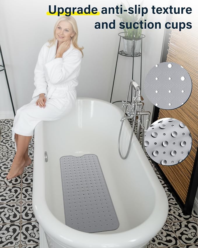 Non Slip Bathtub Mat for Tub & Shower, Machine Washable 40"x16" Anti Slip Bath - Image 2