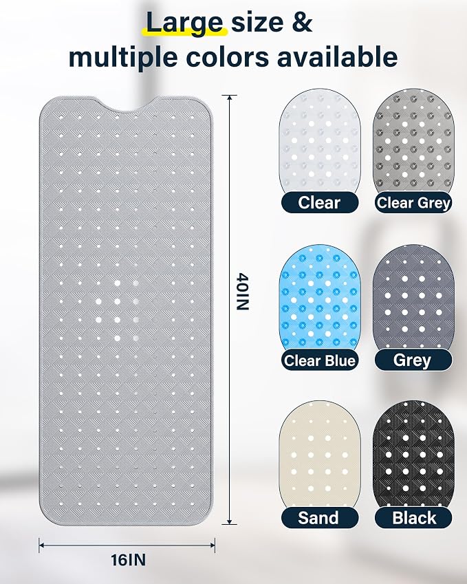 Non Slip Bathtub Mat for Tub & Shower, Machine Washable 40"x16" Anti Slip Bath - Image 6