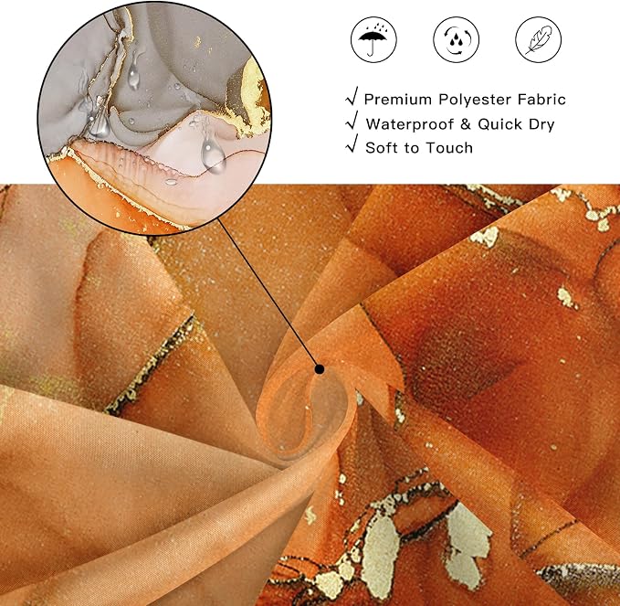 Orange Marble Shower Curtain, Burnt Orange Modern Abstract Fabric Shower - Image 4